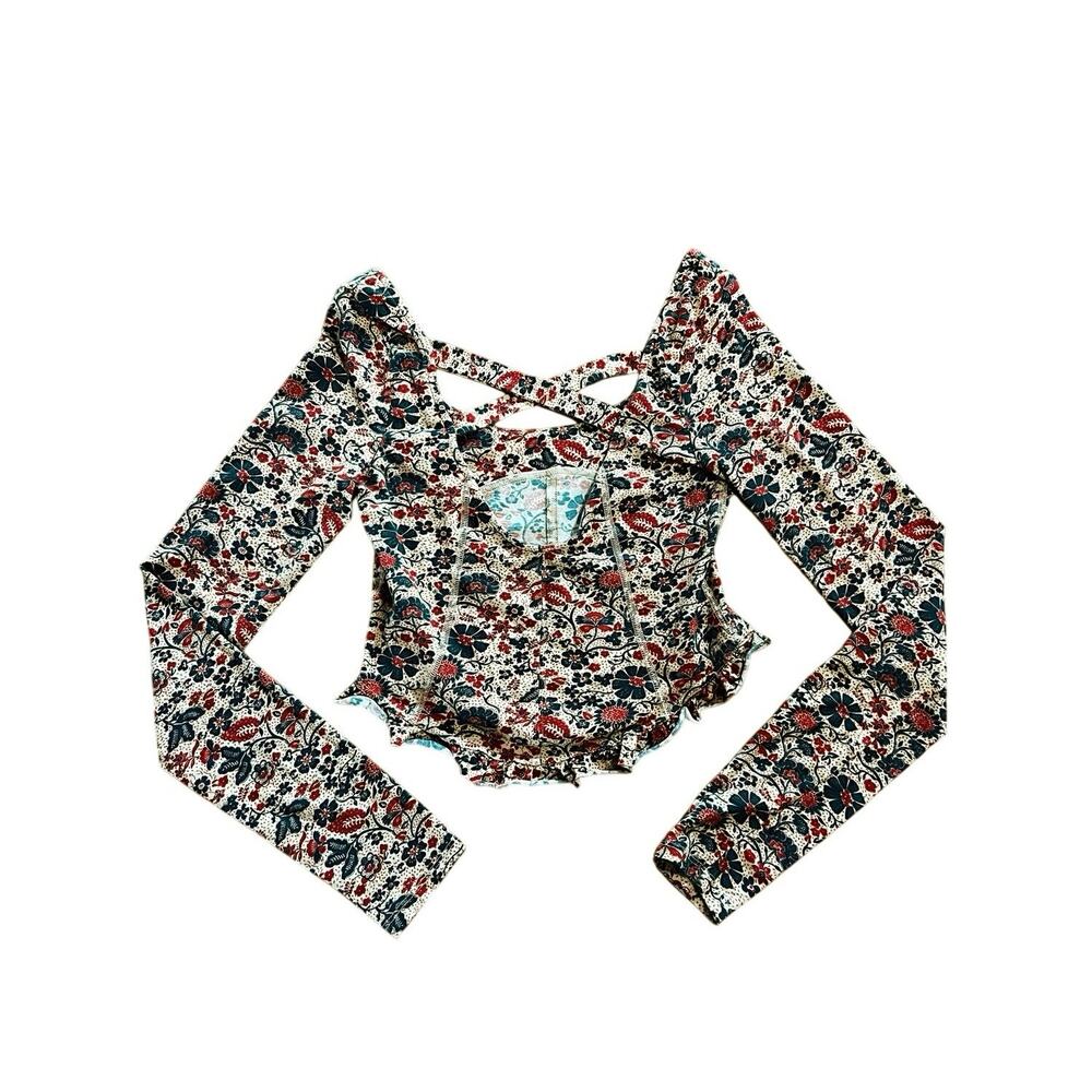 Free People Melanie Long Sleeve Floral Crisscross Back Top | XS - Picture 4 of 8